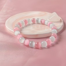 ピンクと白のキャッツアイブレスレット8mm素材ndw421