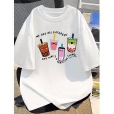 ユニセックス ミルクティー アニメ TシャツAHDG_P5